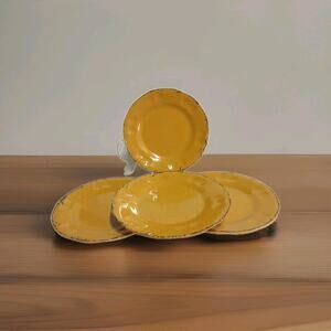 Real Simple Melamine 9" Plates Gold with Brown Crackle Edges Lot Of 4 preowned
